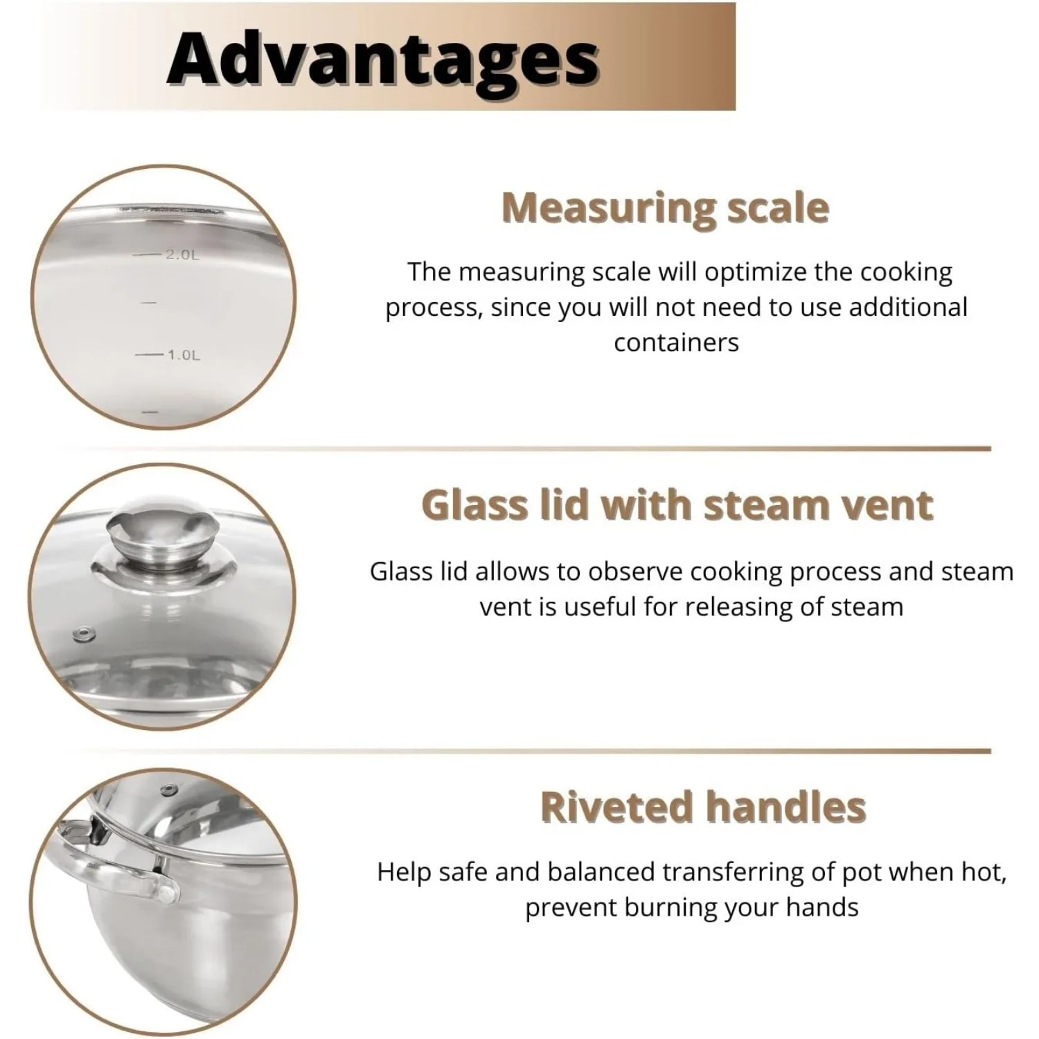 Classic 6-Piece Stainless Steel Induction Cookware Set – Dishwasher Safe Pots with Lids, Measuring Scale, Silver