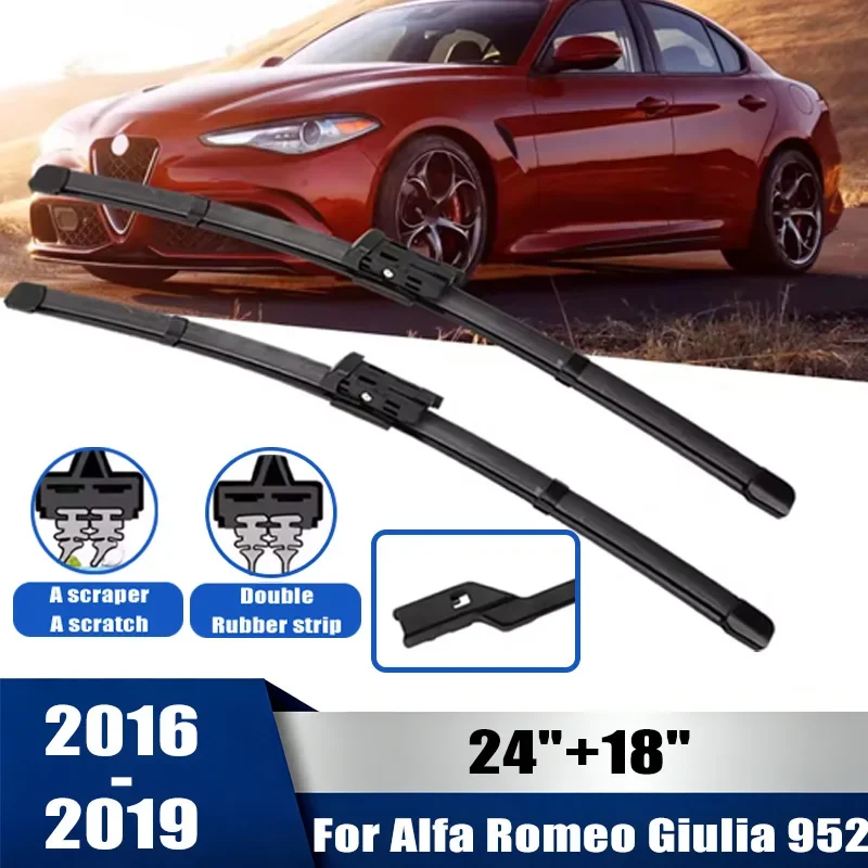 

2pcs Wiper Front Wiper Blades Set For Alfa Romeo Giulia 952 2016-2019 2017 Windshield Windscreen Window 24"+18" Car Accessories