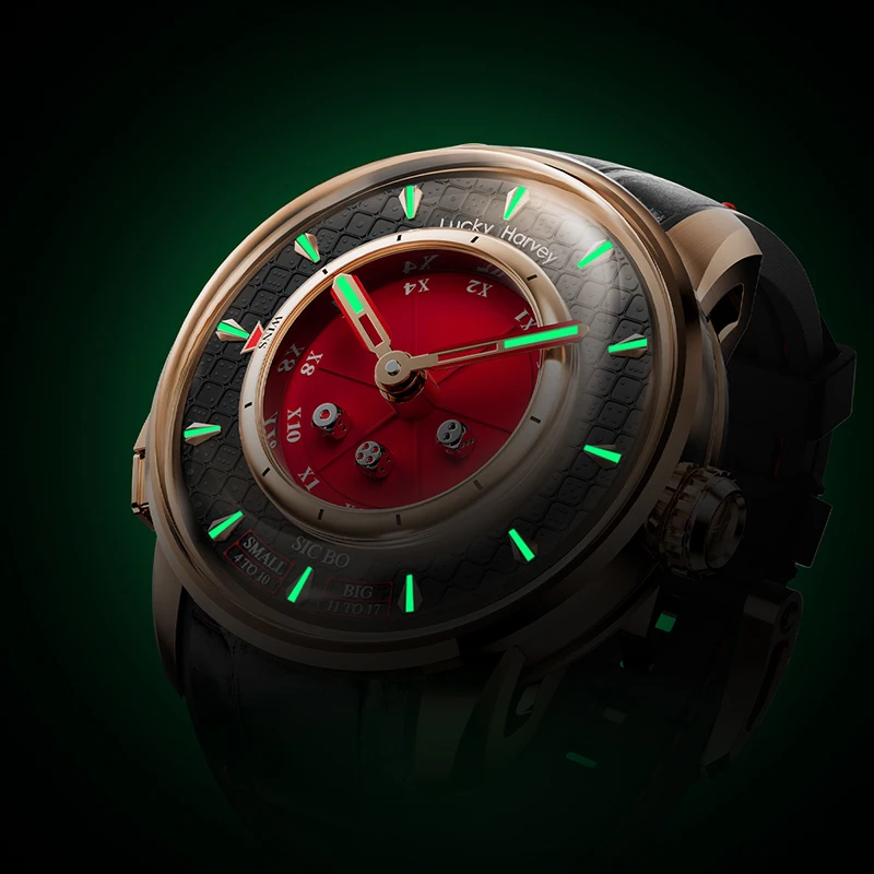 Lucky Harvey Sic Bo Funny Party Game Men Watches Automatic Mechanical Dice Player Series Sapphire Luxury Watches For Man