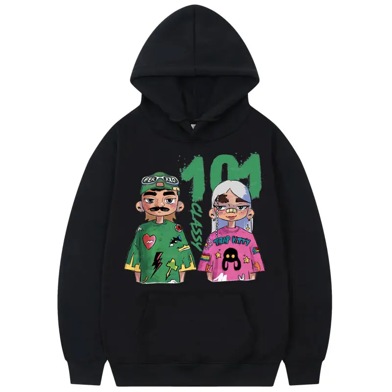 

Rapper Feid Ferxxo and Young Miko Cartoon Print Hoodies Fashion Art Aesthetics Sweatshirt Men Women Harajuku Y2k Style Pullovers