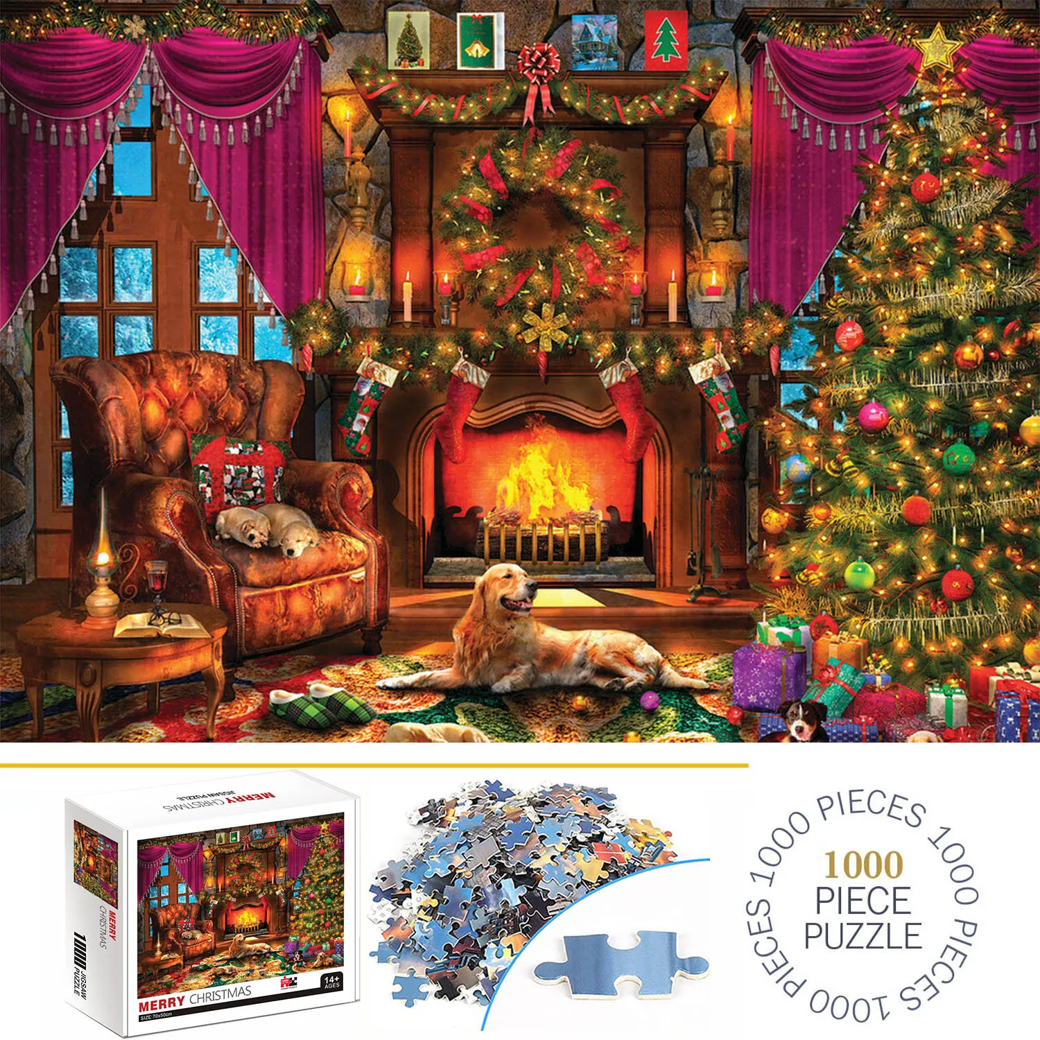 1000 Pieces Merry Christmas Jigsaw Puzzle Home Decor Adults Puzzle Games Family Fun Floor Puzzles Educational Toys for Kids