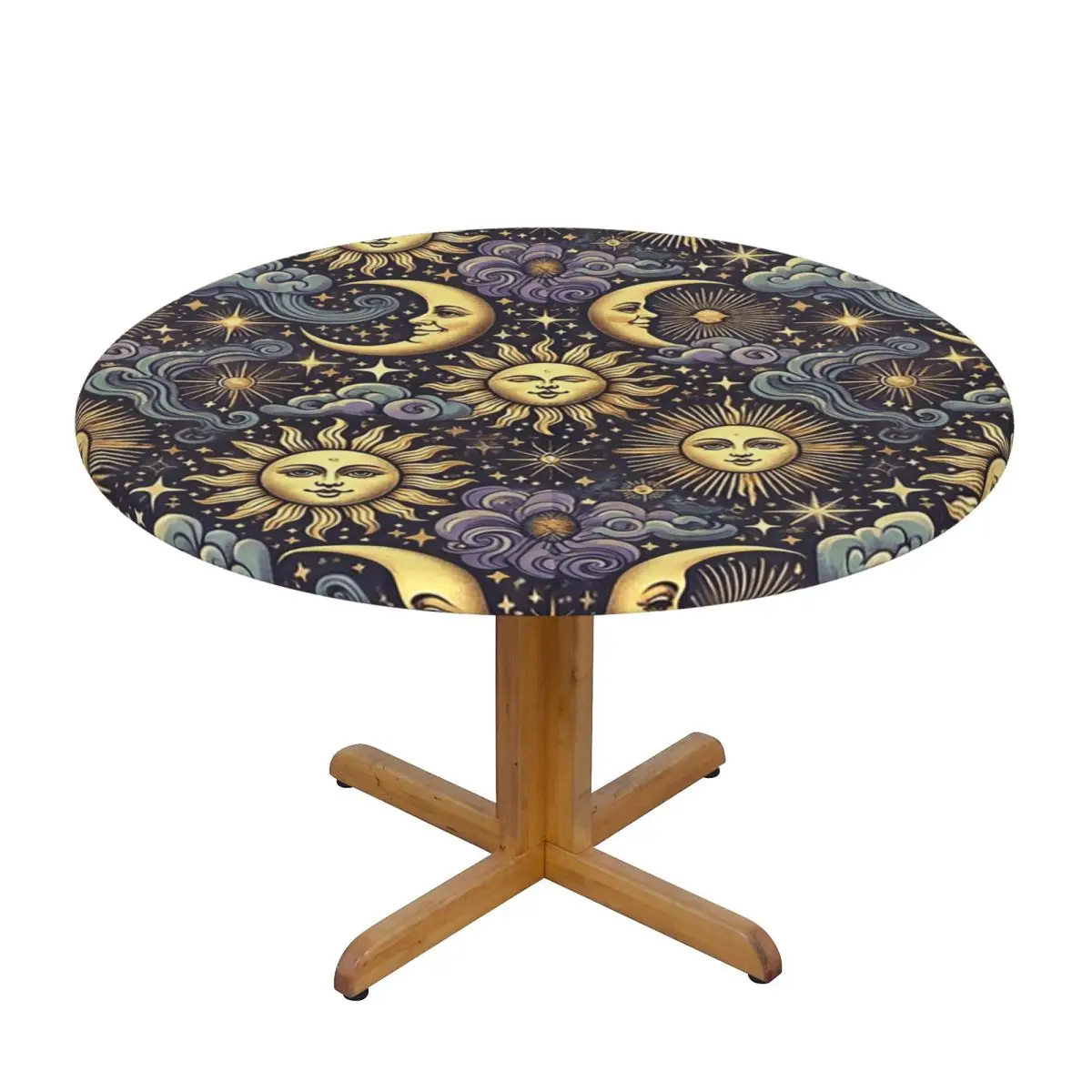 Sun And Moon Whimsigoth Pattern Waterproof Round Tablecloth Oilproof Table Cloth for Kitchen Events Dining Table Cover