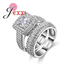 Classcial 925 Sterling Silver Wedding Ring Sets For Women Bijoux For Lady Vintage Luxury CZ Crystal Jewelry Accessories