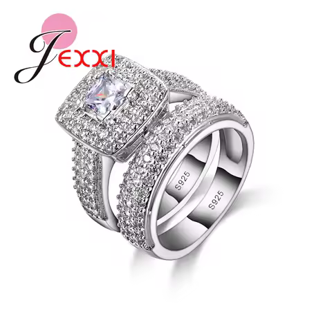 Classcial 925 Sterling Silver Wedding Ring Sets For Women Bijoux For Lady Vintage Luxury CZ Crystal Jewelry Accessories