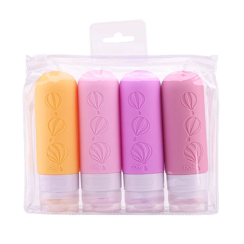 90ml 1/4Pcs Silicone Refillable Bottle Set Travel Portable Cosmetic Shampoo Shower Gel Liquid Dispensing Storage Container