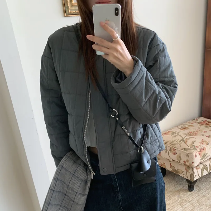 معطف Jaet نسائي من القطن أنيق شتوي كلاسيكي مستدير Ne بزر واحد وسحاب دافئ قبل id ort Top Korean Sle