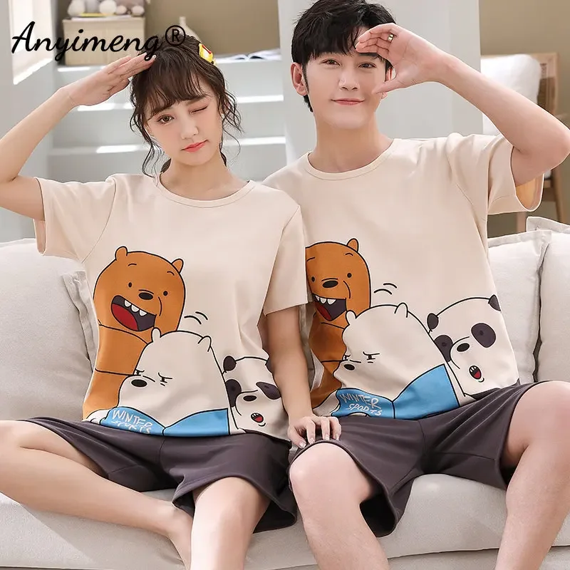 New Summer Fashion Coppia Pigiama con colletto tondo Set Kawaii Orso Stampa Indumenti da notte per giovani amanti Homesuit Pigiama da coppia