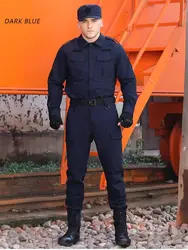 Black Blue Men's Clothing Security Guard Tactical Police Quick Dry Uniform Cargo Airsoft Training Long Sleeve Shirt  Pants Sets