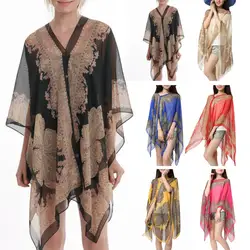 Women Beach Shawl Sun Sunscreen Anti UV Beachwear Chiffon Soft Buttons Summer Scarf Clothes Accessories Пляжная Шаль