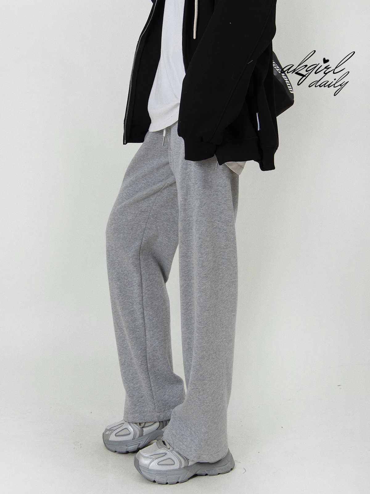 

Спортивные брюки AKSTUDIO из хлопка с начесом, с высокой талией, прямые, длинные, в корейском стиле, для повседневной носки