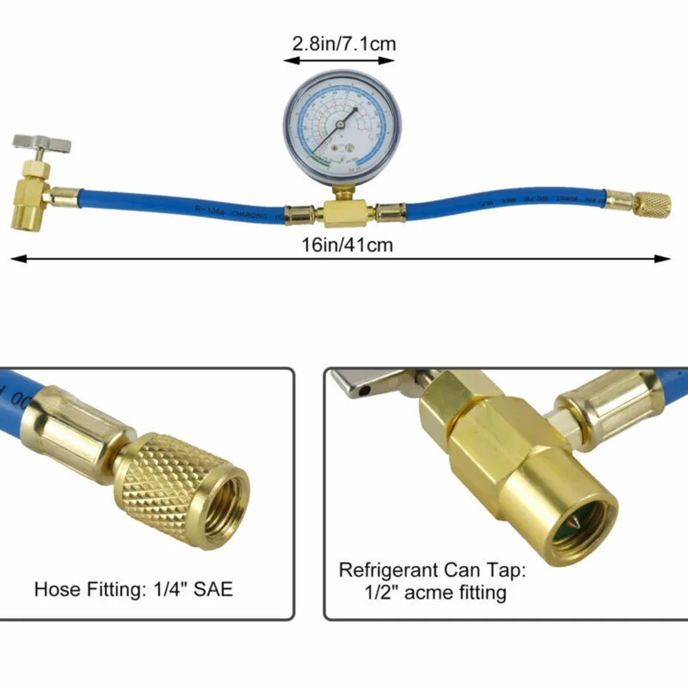 R134a Filling Hose With Pressure Gauge Charging Hose To Refrigerator With Gauge AC Refrigerantion Recharge Hose Kit 1/2