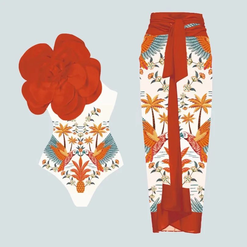 One Piece Swimsuit For Women One-piece Swimsuit D Large Flower Decorative Printed Swimsuit Suit For Women