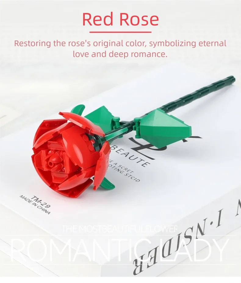 KNEW BUILT 3D Rose Building Blocks Toys-Everlasting Love,Perfect Valentine's Gift ,DIY Flower Home/Desk Decor,Simple Assembly