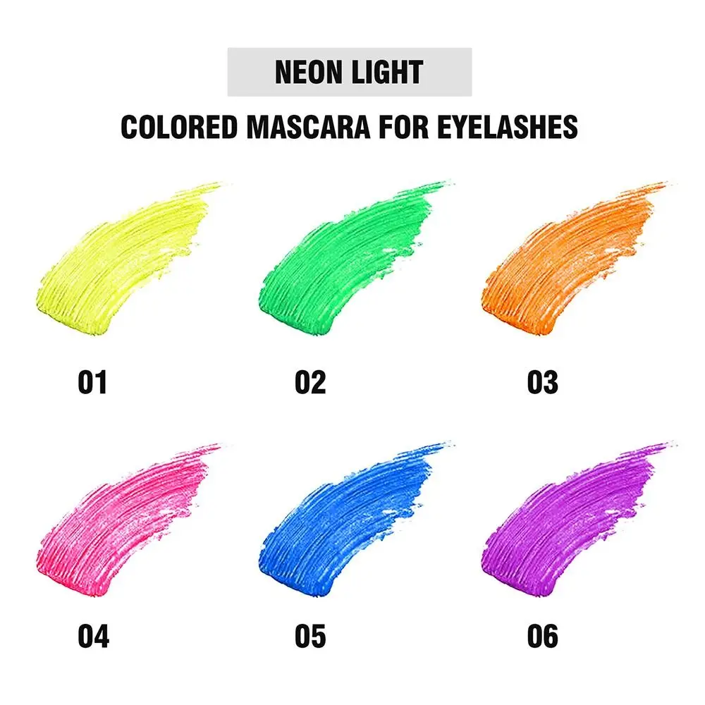 Ultrafijne Uv-Lichtgekleurde Mascara 6 Kleuren Krullen Dikke Fluorescentie Mascara Niet-Veeg Waterdichte Kleurrijke Neon Wimpers