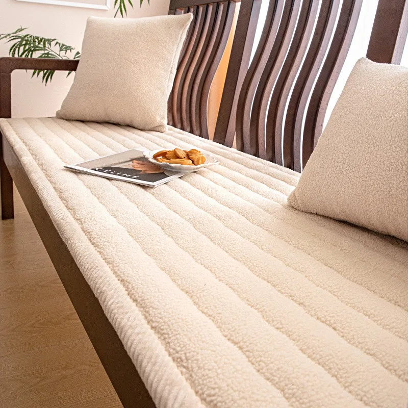 

Straight Solid Plush Wood Sofa Cover Chinese Thickened Lamb Wool Non-Slip Sofa Cushion Sofa Towel Home Living Room Decoration