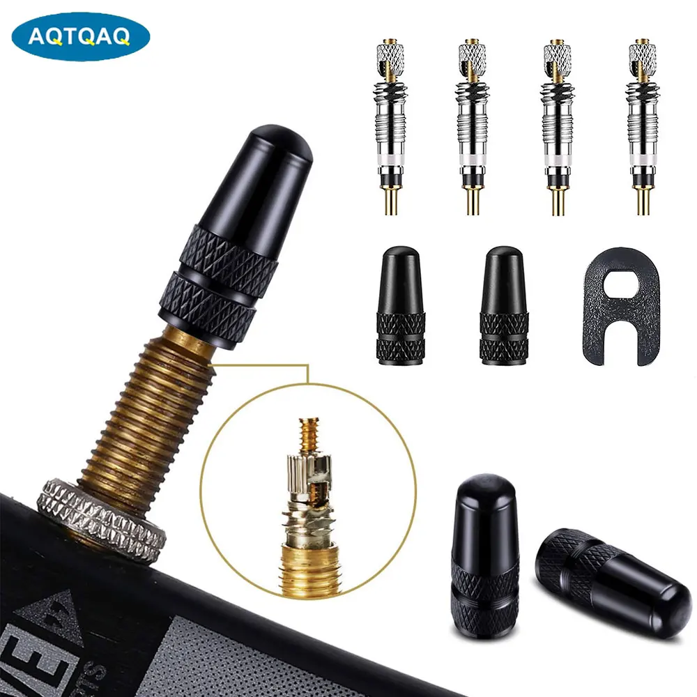 AQTQAQ Presta Valve Core with Valve Core Remover Tool Kit, Alloy Replacement Tubeless Core Kit for Tubeless Road & MTB Bike Work