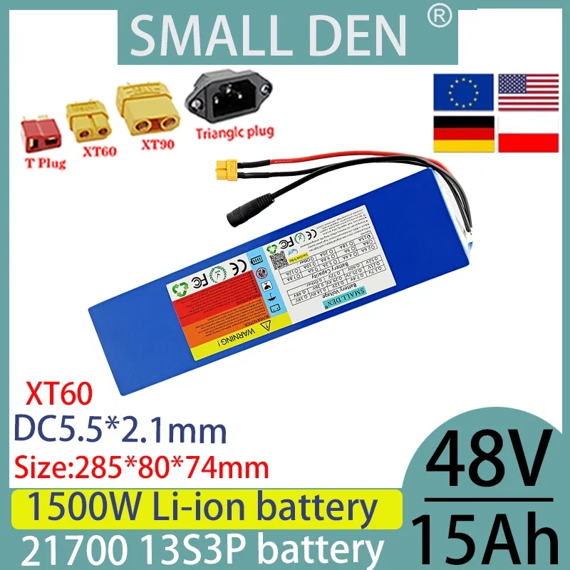 

2024 new 48V 15ah 21700 13S3P lithium-ion battery pack, customizable plug, charger, solar power with high power and capacity