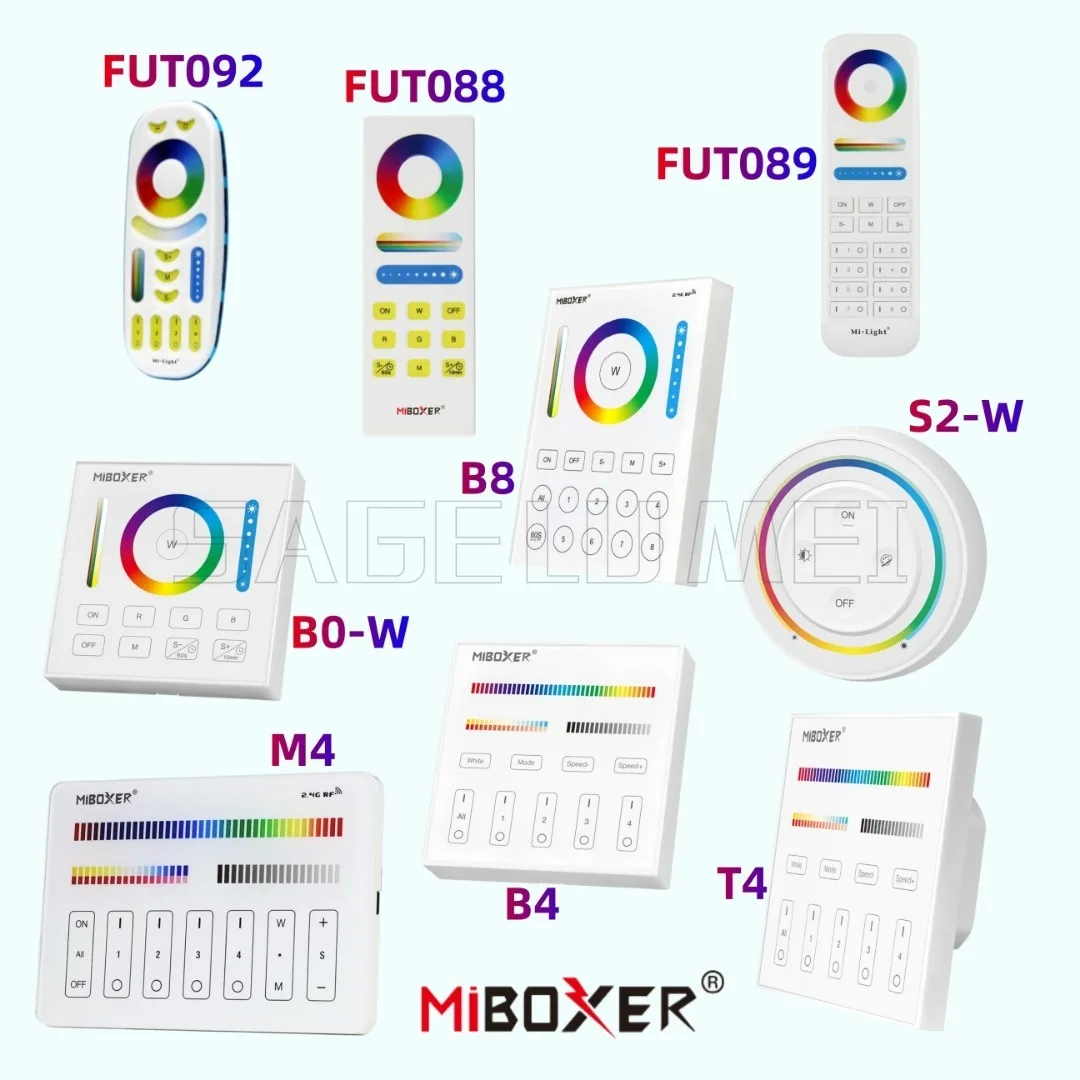 

FUT088 FUT089 FUT089B FUT089S FUT100 FUT092 FUT092B B3 T3 B4 T4 B0 B8 S2W+ C5 Y3 MiBoxer 2.4G Wireless Remote RGBCCT Controller