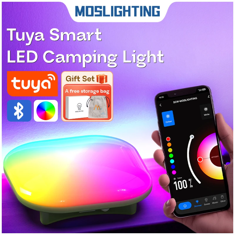 

MOSLIGHTING Перезаряжаемый фонарь для кемпинга, мобильное приложение для подключения умной палатки, фонарик для рыбалки, освещение для ночного обслуживания, светодиодное освещение