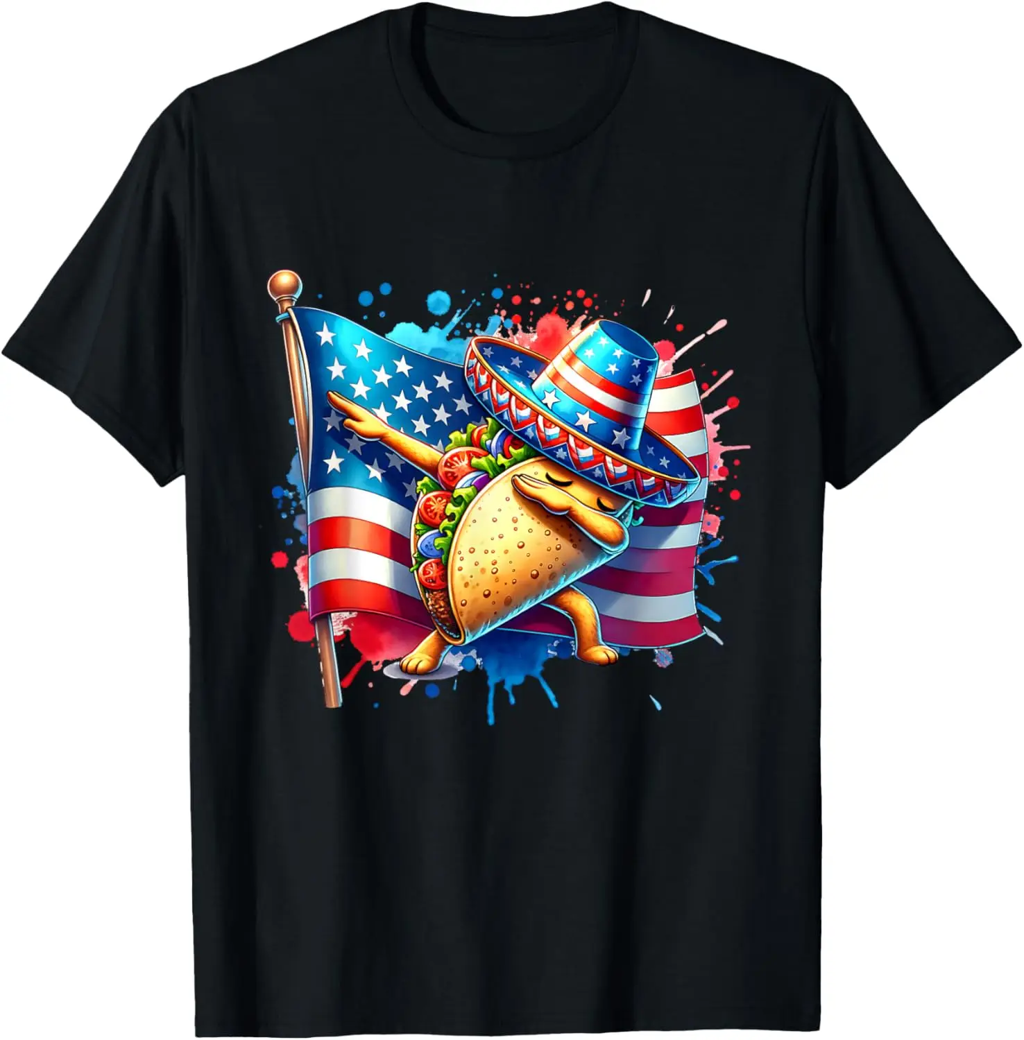 

New style for men and women-Dabbing Taco 4th of July Funny Patriotic USA Flag Girls Kids T-Shirt