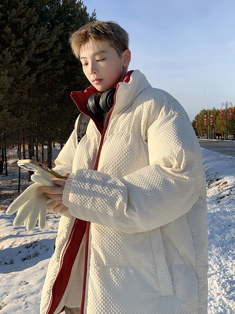 

Thiened Cotton Jaet Men's Winter Warm Stand Collar down Filled Coat Faionable Brand Youth Casual Long Sve Zipper Clo...