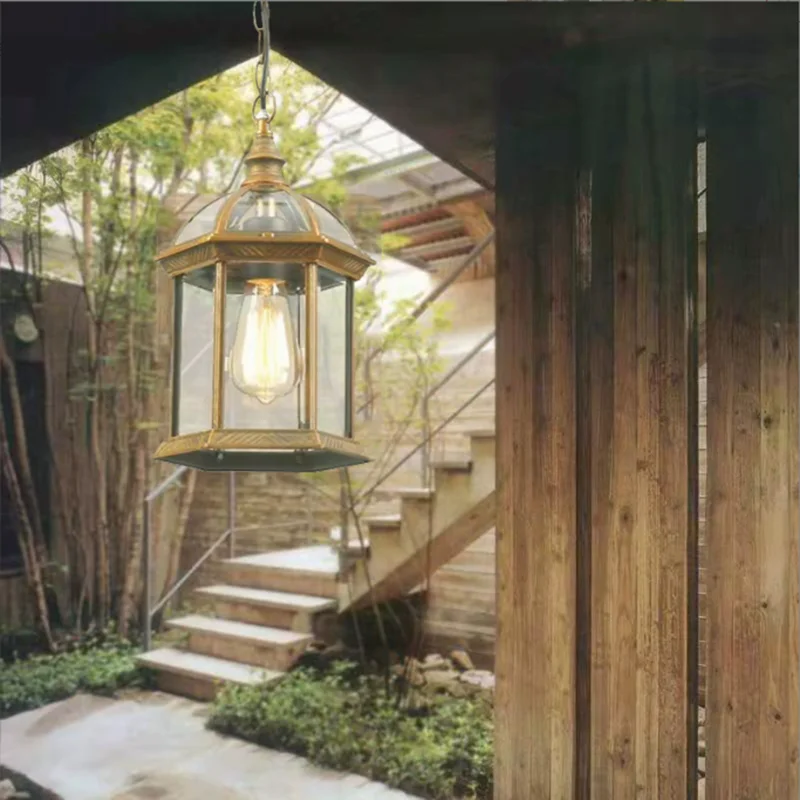 Vintage Outdoor Waterproof  Pendant Light With CLear Glass Bronze/Black Aluminum Body   Iron Chain  Porch Lamp