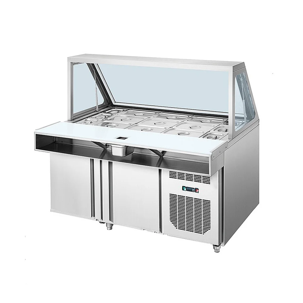 1.2/1.5/1.8m 4/5/6ft Lift Glass Door Lid Salad Sandwich Pizza Fast Food Showcase Display Refrigeration Equipment Salad showcase