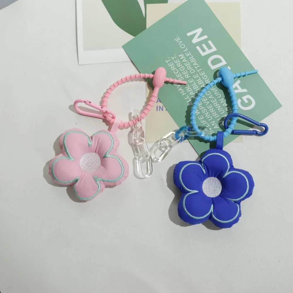 Soft Cotton Flowers Keychain Lovely Fabric Flower Bag Ornaments Girls Simple Cute Car Key Charm Flower Keyring Jewelry Lanyard