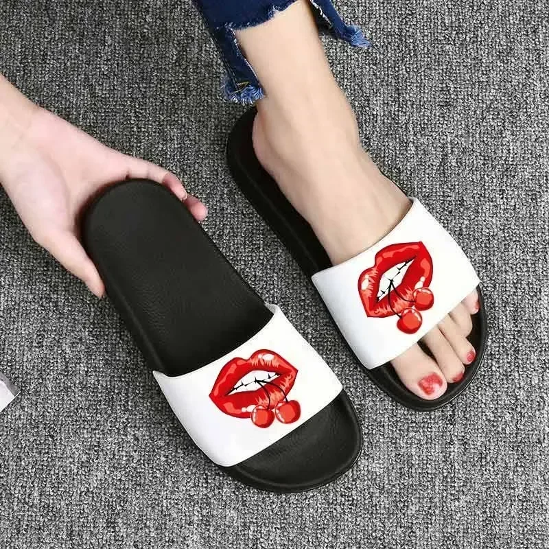Cartoon lip Women Slippers Cute Red mouth Home Slippers Summer Sandals Slides Women Shoes Flip Flops Sandalias Mujer view 4