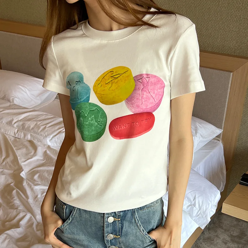 

2024 Summer New Style Short-sleeved Slim-fit and Thinning Casual Pullover T-shirt for Women