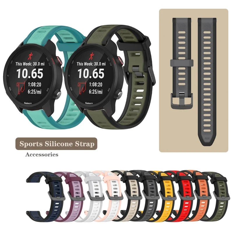 

20mm Sports Silicone Strap For Garmin Forerunner 645 245 55 158 165 Music / Vivoactive 3 5 / Venu Sq 2 Adjustable Band