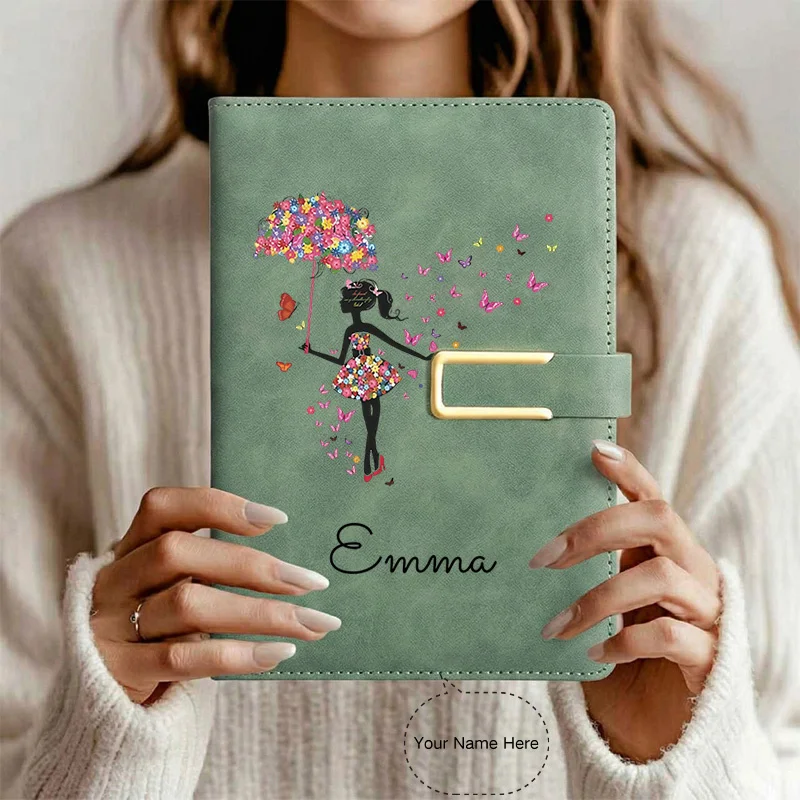 A5 Notebook with Custom Name, Softcover with Personalized Text, 200 Pages, Includes Pen Loop And Bookmark, 2D Flat Design - Idea