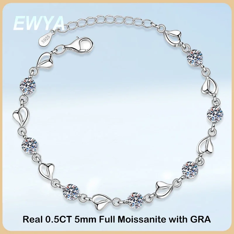 

EWYA Sparkling Real GRA Certified 3.5cttw D Color Full Moissanite Bracelet for Women Girl S925 Silver Diamond Link Bracelets