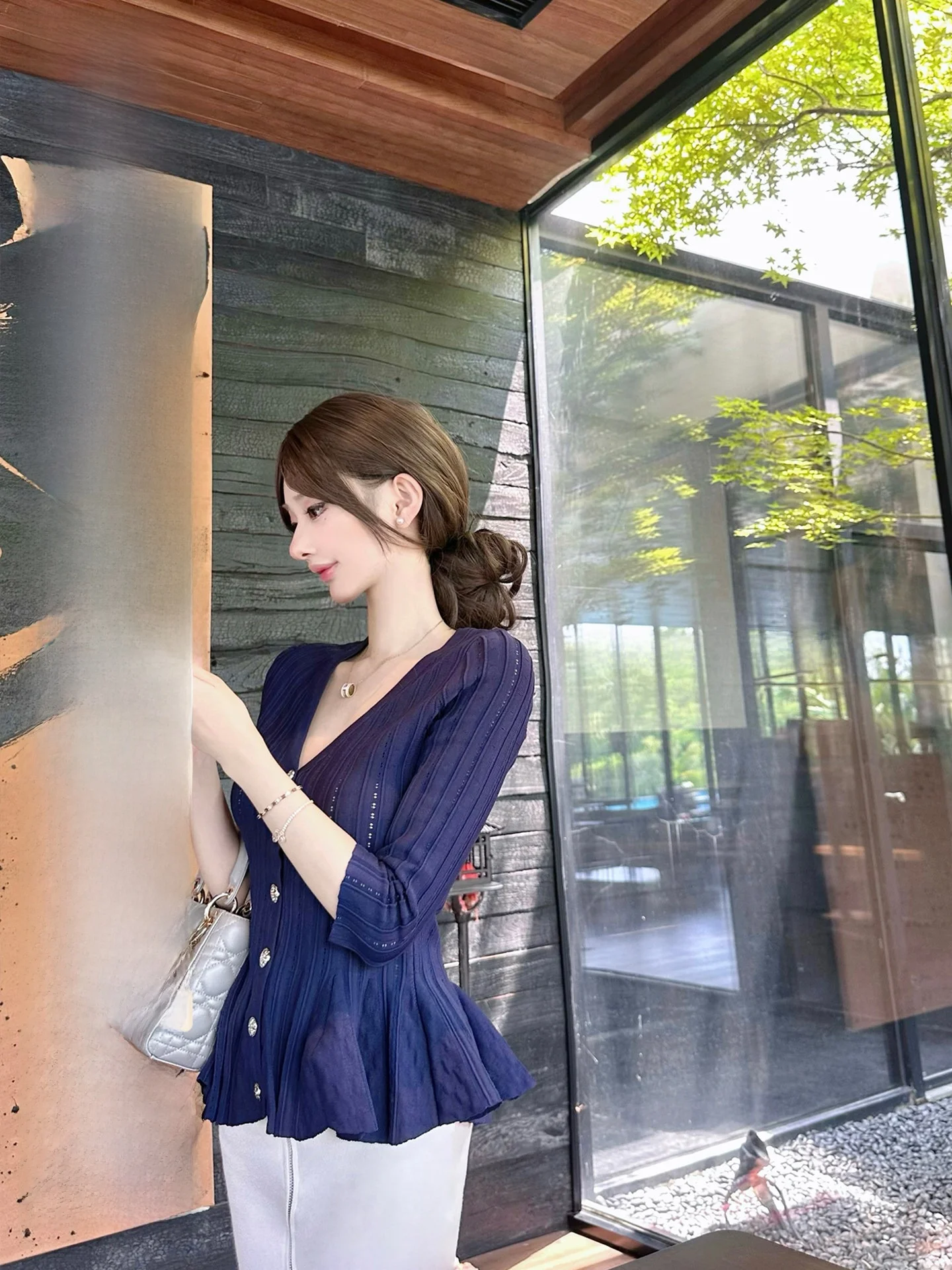 

Slimming V-Ne Knitwear Women's Faion Spring Autumn New Sle Svel Midi Dr with Lace Hemline Comfortable Breathable