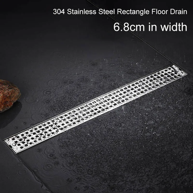 Toilet 304 Stainless Steel Rectangular Floor Drain Large Displacement Anti Odor Long Floor Drain Bathroom Thickened Square Hole