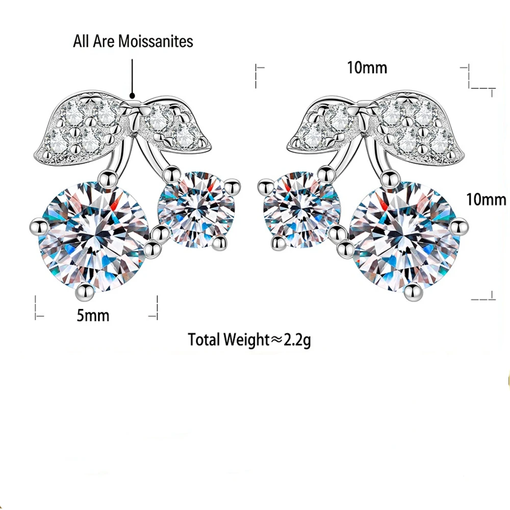 D Color VVS11CT Moissanite Earrings S925 Sterling Silver Little Cherry Earring For Women Birthday Party Jewelry Gif