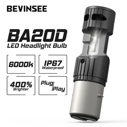 Bevinsee-オートバイ用LEDヘッドライト電球,Canbusハロゲンサイズ,高輝度,オートバイ用,atv,utv,12000lm,ba20d,h6,1個