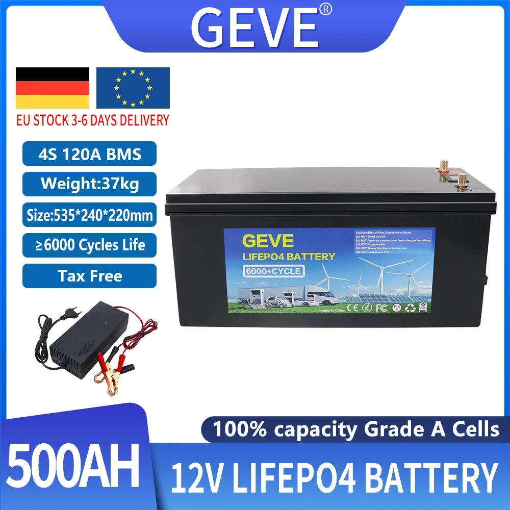 12V LiFePO4 Battery 500Ah 300Ah 200Ah 100Ah Bulit-in BMS Lithium Iron Phosphate Rechargeable Cells For Solar Boat Motor Tax Free