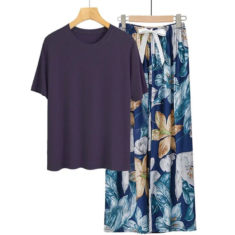 

European Inspired Viscose Pajamas Sets Summer 2pcs Lady's Loungewear Modal Blend Casual Homewear Short Sleeve Set