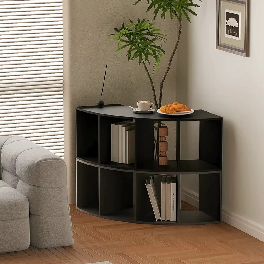 Estantería de esquina, estantería arqueada, librería para sala de estar, mueble bajo para el hogar, vitrina de suelo para libros