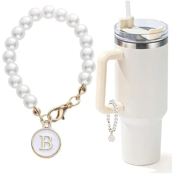 Letter Charm สําหรับถ้วยสแตนลีย์ Pearl CHAIN อุปกรณ์เสริมสําหรับจับขวดน้ํา Tumbler ส่วนบุคคลชื่อเริ่มต้น ID ตกแต่ง