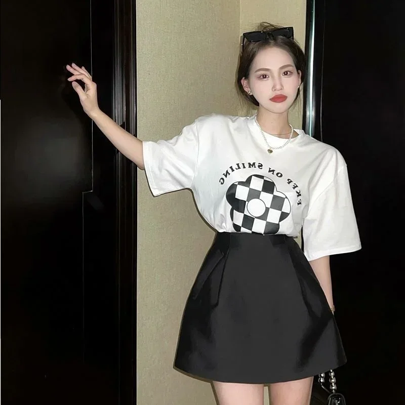 A line puffy mini black skirt women high waist Korean style fall wild casual sexy retro Y2K suits skirts female fashion 2024 JUP