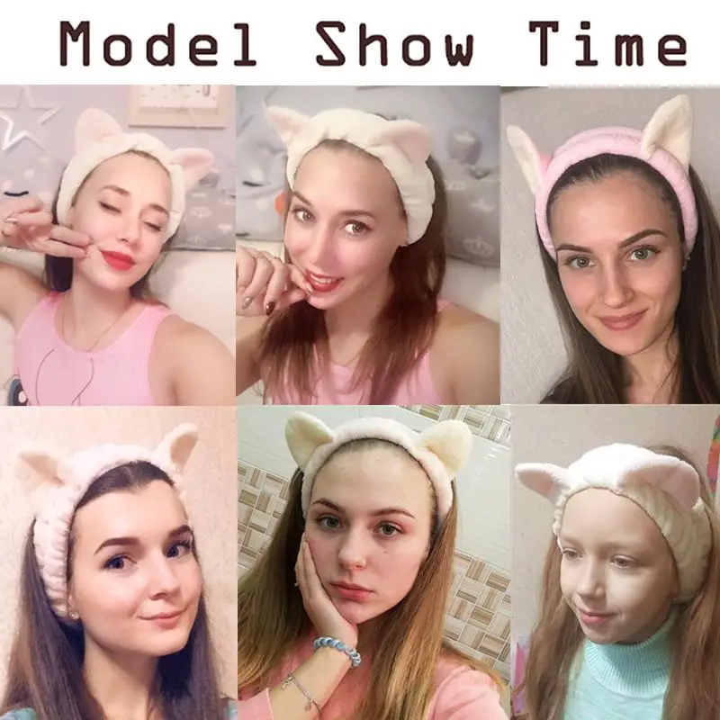 Cute Cat Ears fasce per le donne ragazze Spa Hairbands Coral Fleece Makeup Head Band Face Wash Headwrap accessori per capelli per la cura della pelle