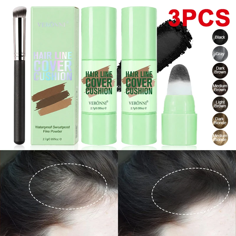 2pcs Hair Line Cover Cushion Set With Free Brush, Waterproof Hair Shadow Powder Stick for Receding Hairline & Sparse Hair Roots