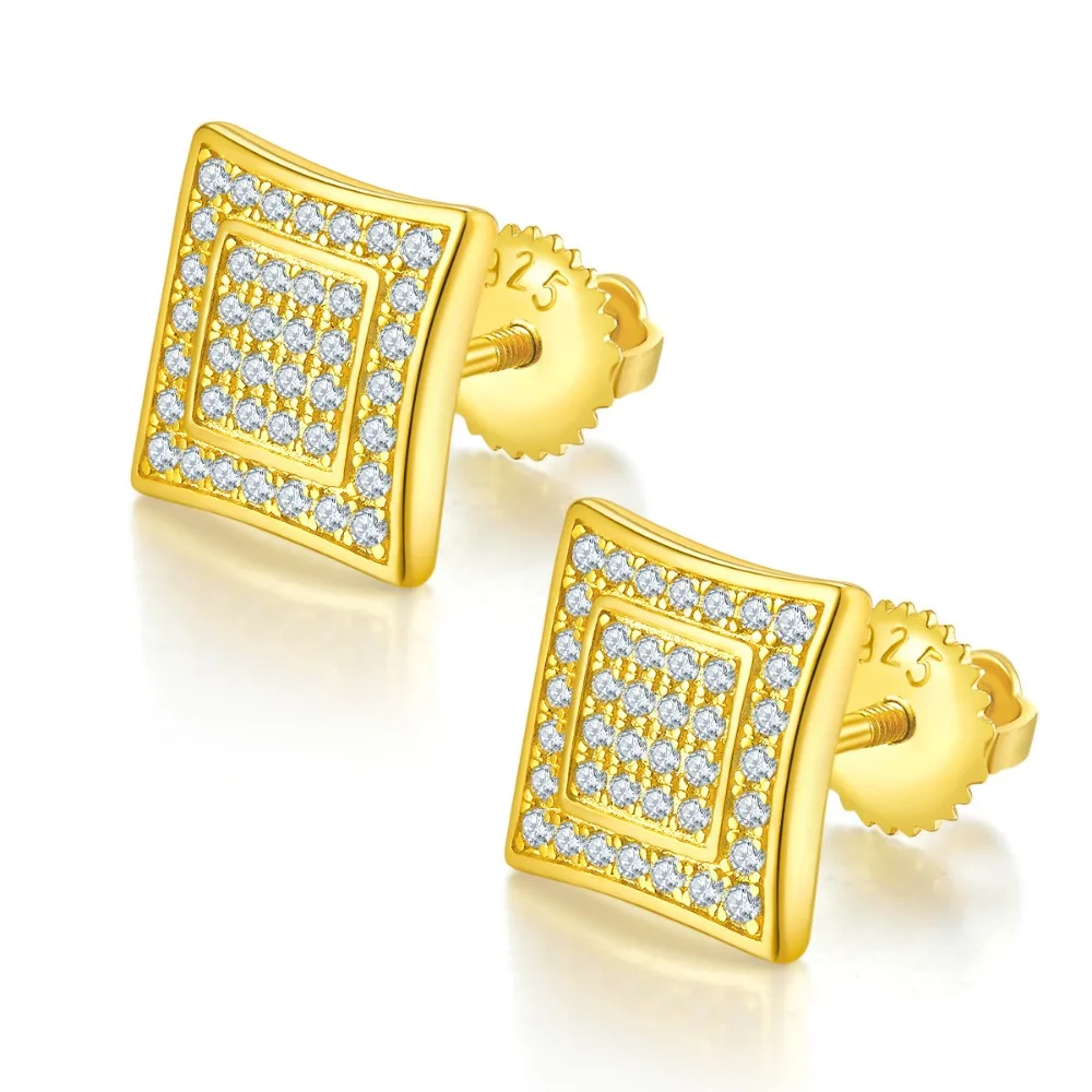 

M-JAJA Square Golden Moissanite Stud Earrings Women Men S925 Sterling Silver Hiphop Diamond Earrings Charm Unisex Jewelry Gift
