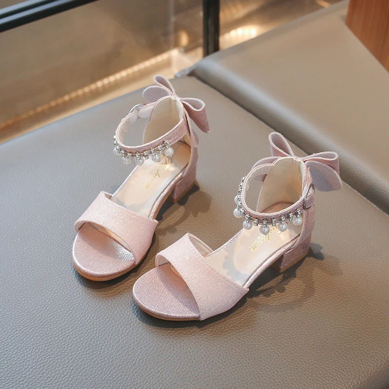 Children's Fashionable Open-Toe Sandals Rhinestone Bow Performance Shoes for Girls Ages 3–18 High-heeled Shoes for Kids Sandals - view 3