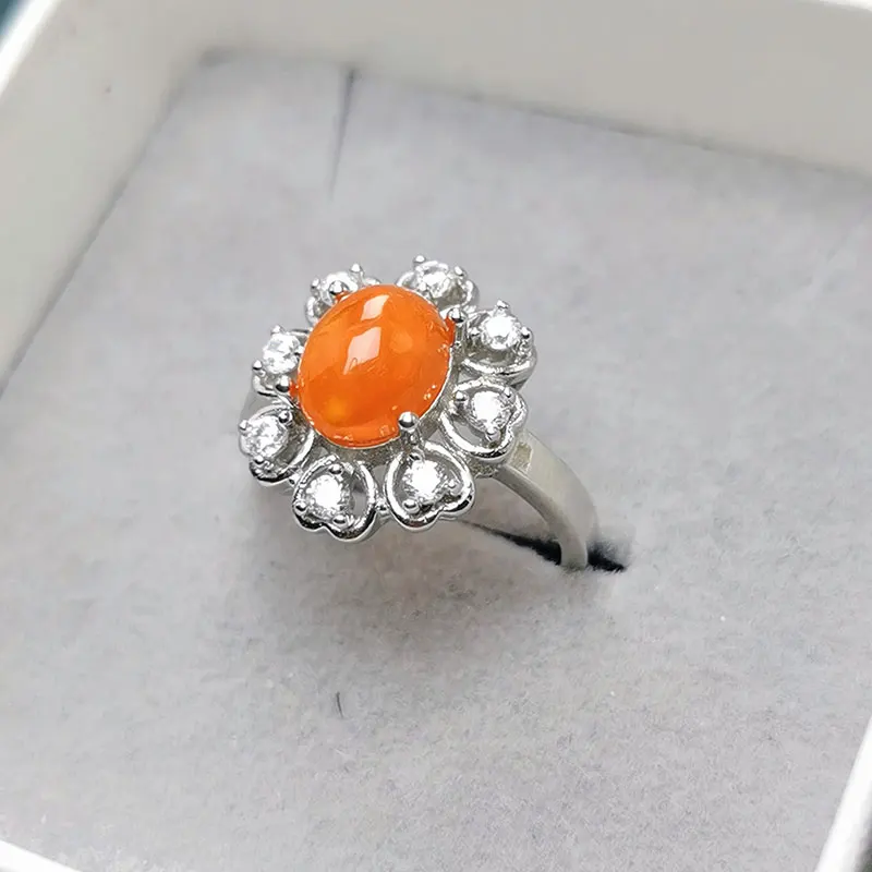 

Dyed Natural Fire Opal Silve Ring 7mm*9mm 1ct fire opal with 18K Gold Plating 925 Silver Gemstone Jewelry