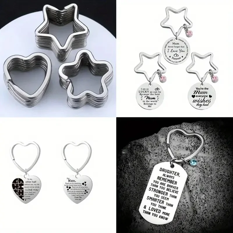 10Pcs Stainless Steel Keychain Set DIY Car Accessories with Star Heart Flower Shapes Durable Personalized Keychain Gift Idea