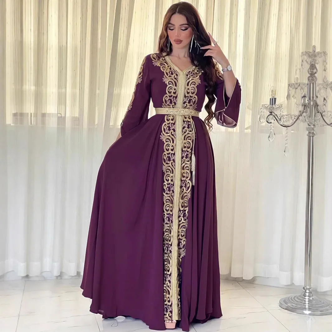 

Mesh Embroidery Abaya Women Muslim Long Maxi Dresses Oman Turkey Arabic Kaftan Eid Party Gown Morocco Evening Jalabiya Vestidos