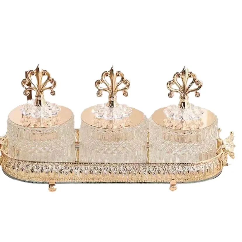 

DSA decorative glass candy Phnom Penh decorative glass handicrafts electroplated happy candy jar four-piece furniture storage